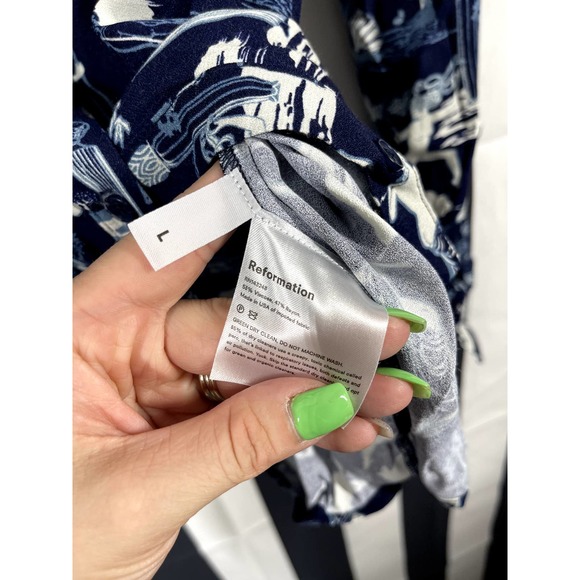 Reformation Corinne Button Up Printed Shirt Grecian Delphi Size L - Picture 4 of 10